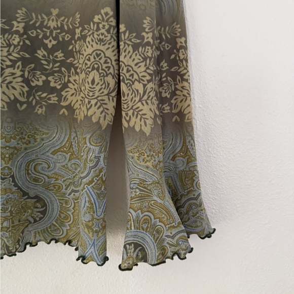 Y2K INC  Paisley Babydoll Blouse M Green Boho Bell Dress Top - Picture 2 of 10